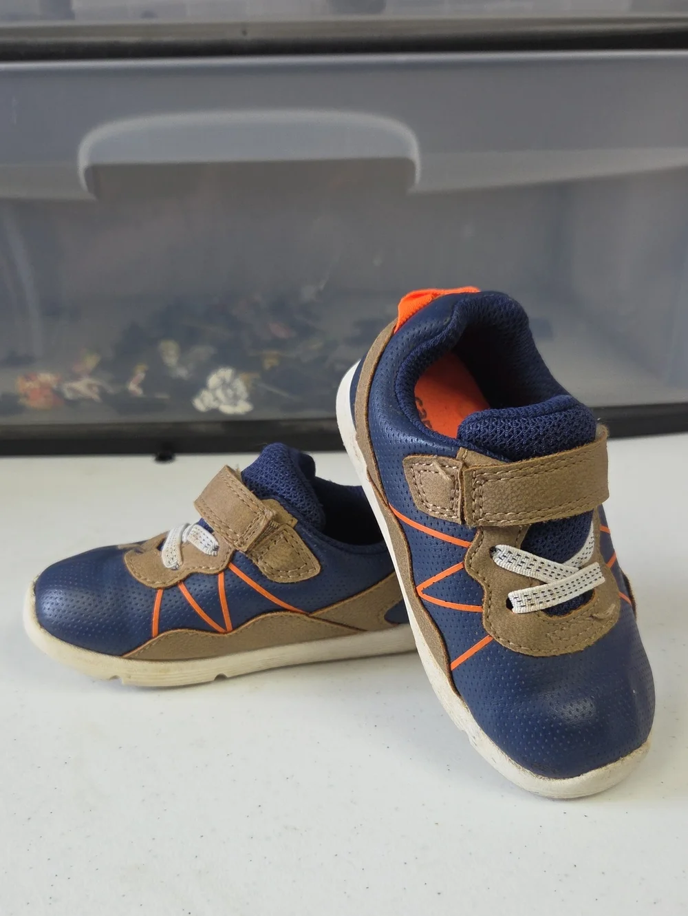 Carter's Navy and Brown Sneakers with Orange Trim